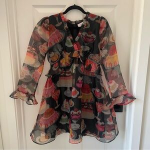 Lisa Says Gah NWOT Desserts Table Sheer Mini Dress Long Sleeve Ruffles